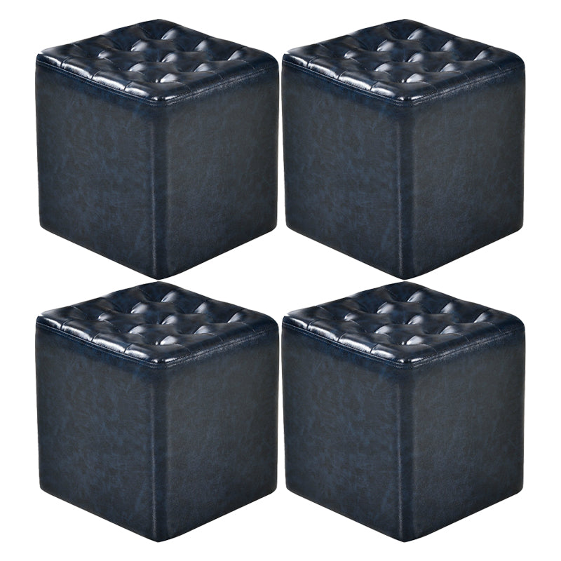 Square Tufted Ottoman Mildew Resistant Genuine Leather Mid-Century Modern Cube Ottoman