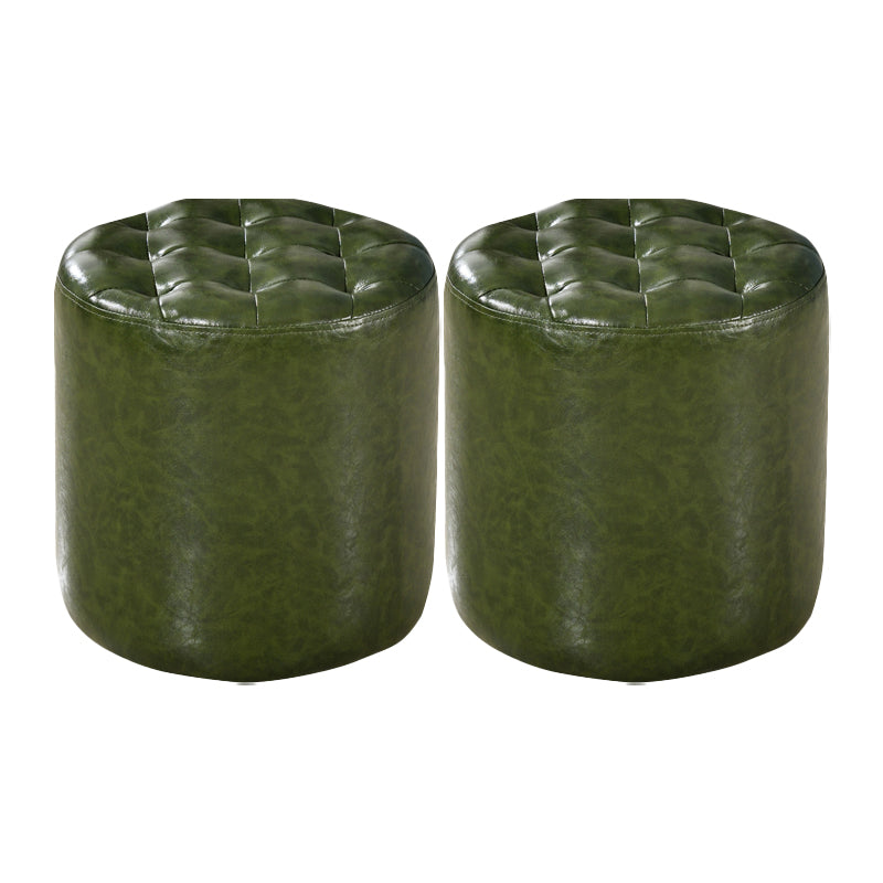 Square Tufted Ottoman Mildew Resistant Genuine Leather Mid-Century Modern Cube Ottoman