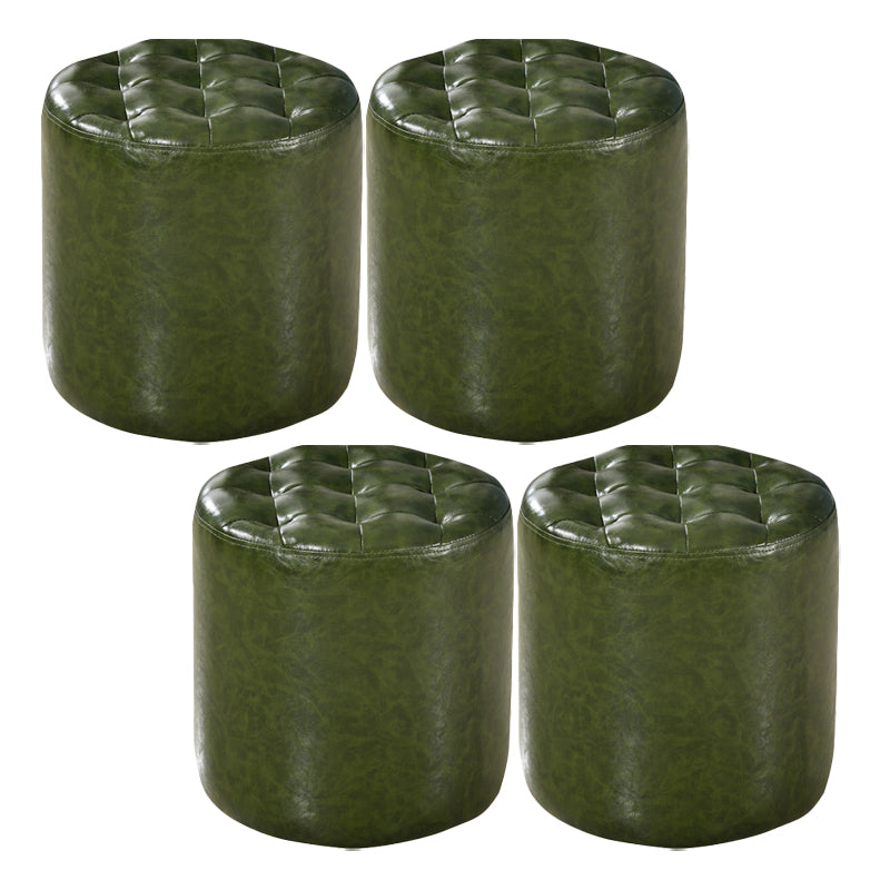 Square Tufted Ottoman Mildew Resistant Genuine Leather Mid-Century Modern Cube Ottoman