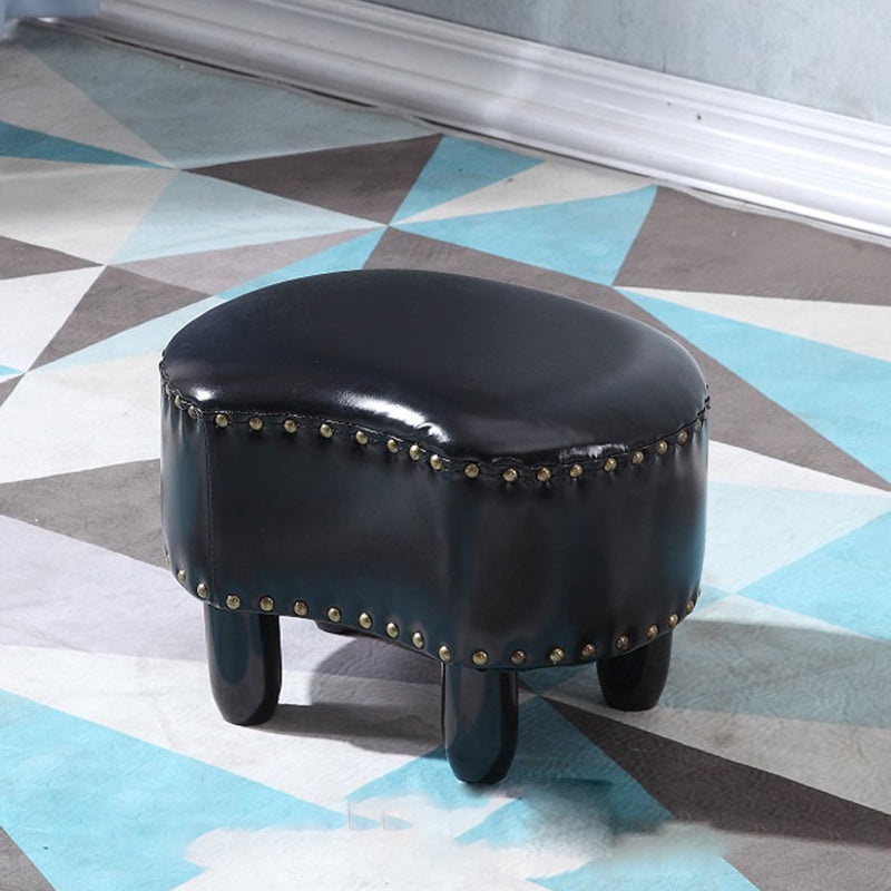 Modern Irregular Leather Ottoman Water Resistant Footstool Ottoman with Nailhead Trim