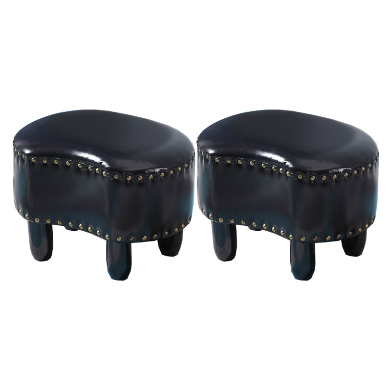 Modern Irregular Leather Ottoman Water Resistant Footstool Ottoman with Nailhead Trim