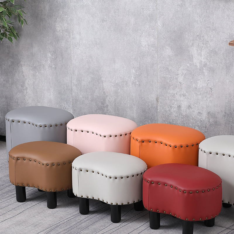 Modern Irregular Leather Ottoman Water Resistant Footstool Ottoman with Nailhead Trim