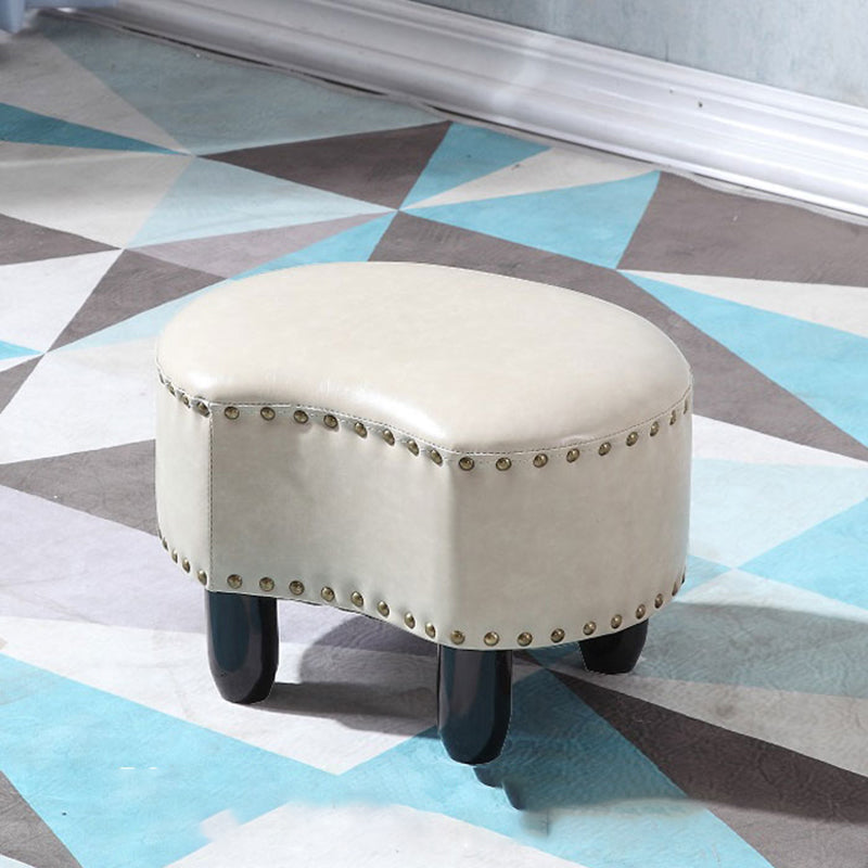 Modern Irregular Leather Ottoman Water Resistant Footstool Ottoman with Nailhead Trim