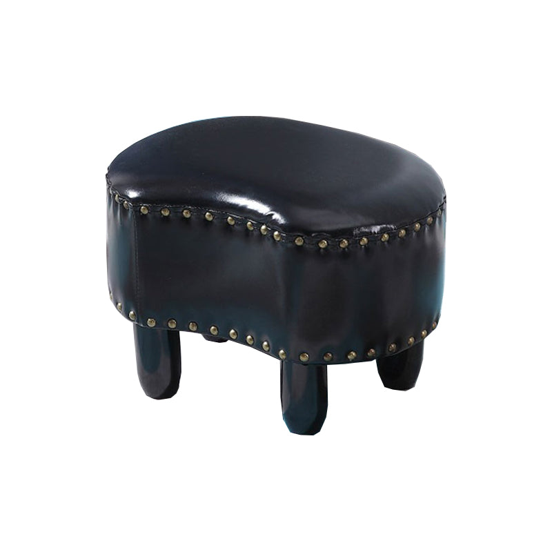 Modern Irregular Leather Ottoman Water Resistant Footstool Ottoman with Nailhead Trim