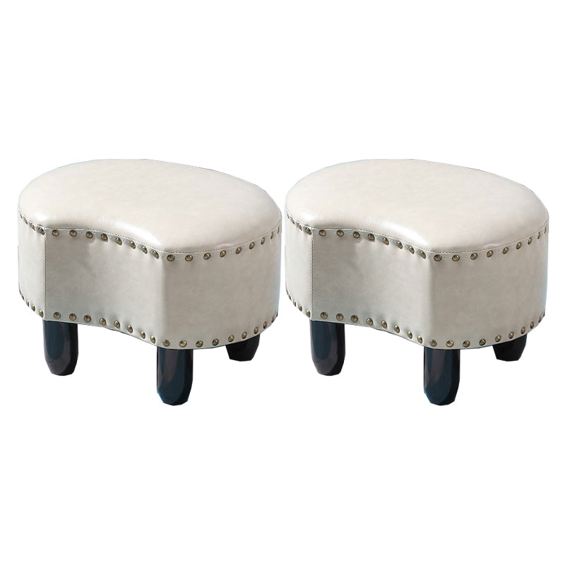 Modern Irregular Leather Ottoman Water Resistant Footstool Ottoman with Nailhead Trim