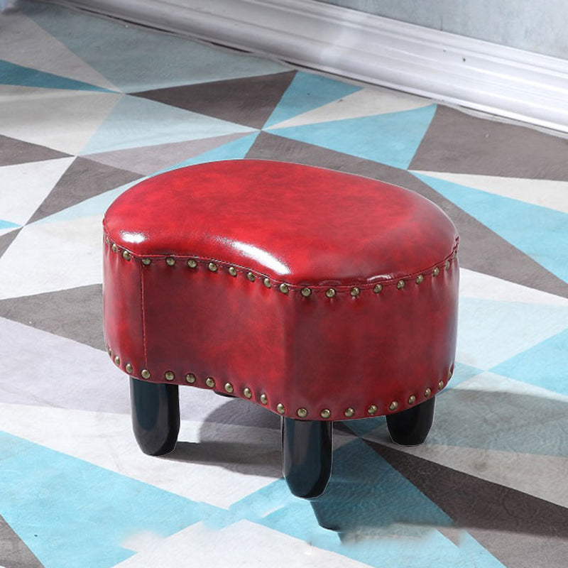 Modern Irregular Leather Ottoman Water Resistant Footstool Ottoman with Nailhead Trim