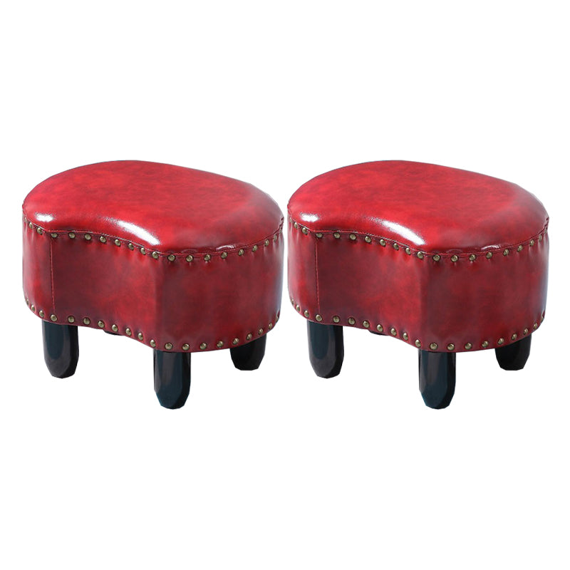 Modern Irregular Leather Ottoman Water Resistant Footstool Ottoman with Nailhead Trim