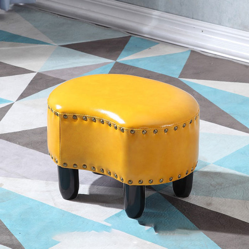Modern Irregular Leather Ottoman Water Resistant Footstool Ottoman with Nailhead Trim