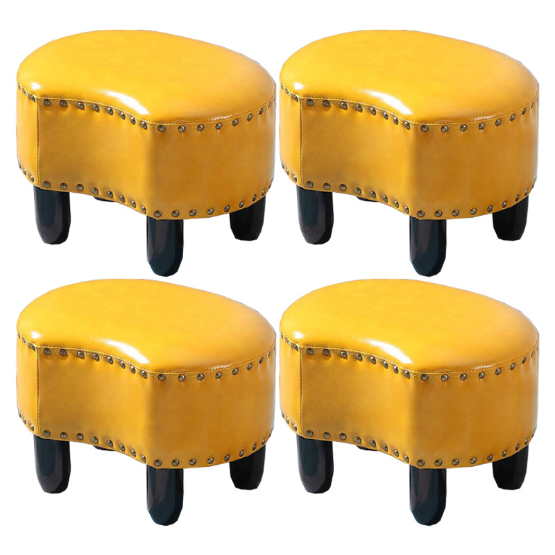 Modern Irregular Leather Ottoman Water Resistant Footstool Ottoman with Nailhead Trim