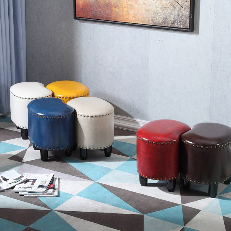 Modern Irregular Leather Ottoman Water Resistant Footstool Ottoman with Nailhead Trim