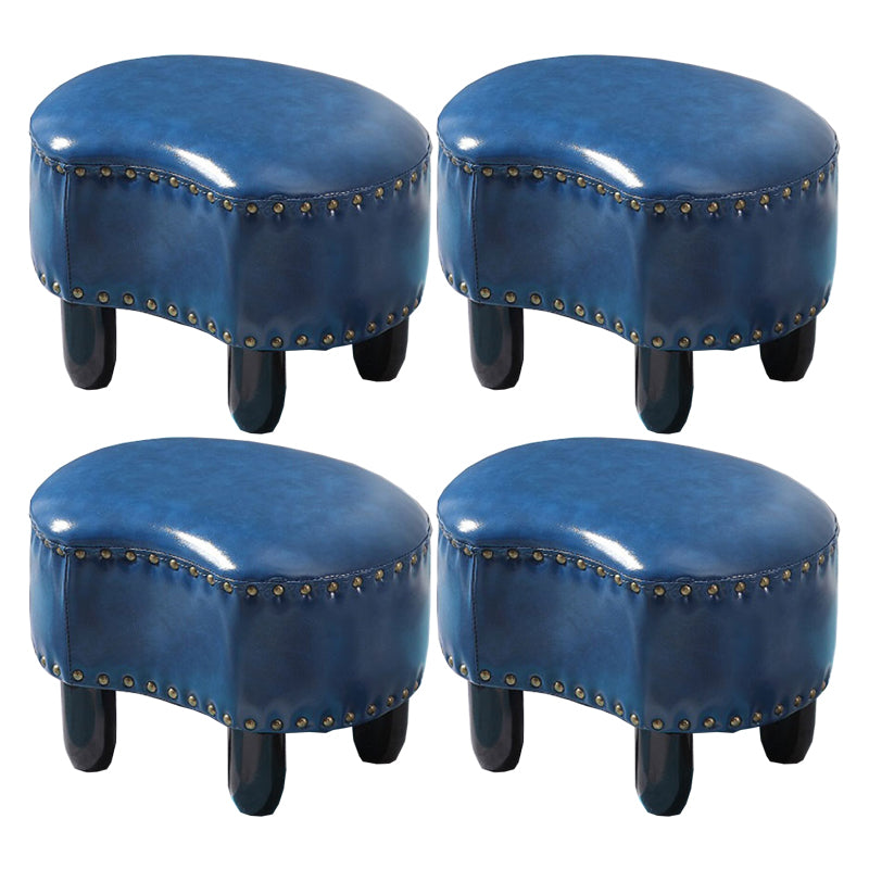 Modern Irregular Leather Ottoman Water Resistant Footstool Ottoman with Nailhead Trim