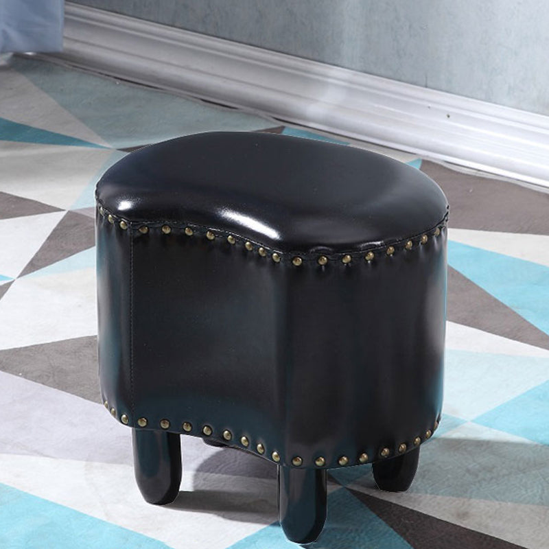 Modern Irregular Leather Ottoman Water Resistant Footstool Ottoman with Nailhead Trim