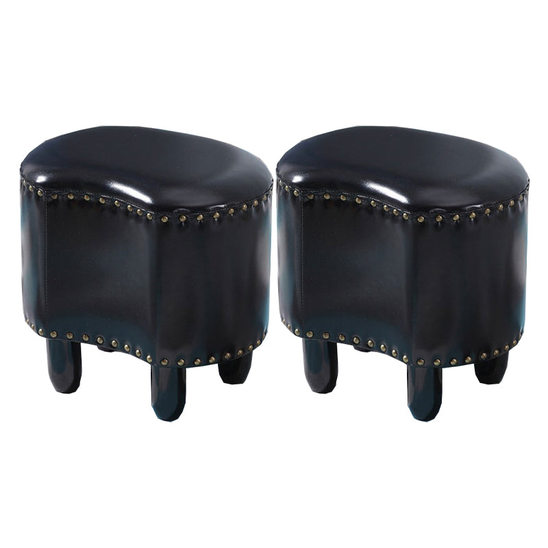 Modern Irregular Leather Ottoman Water Resistant Footstool Ottoman with Nailhead Trim