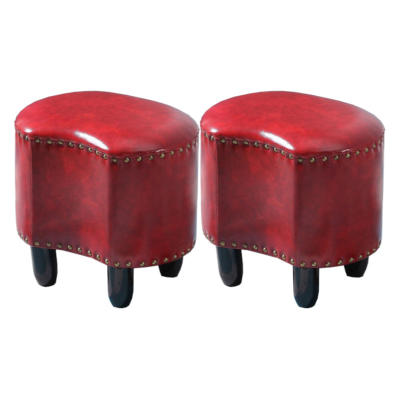 Modern Irregular Leather Ottoman Water Resistant Footstool Ottoman with Nailhead Trim