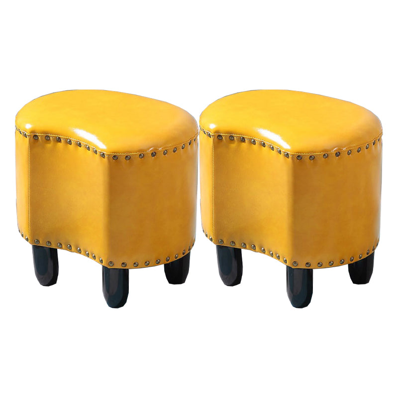 Modern Irregular Leather Ottoman Water Resistant Footstool Ottoman with Nailhead Trim