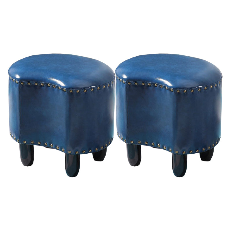 Modern Irregular Leather Ottoman Water Resistant Footstool Ottoman with Nailhead Trim