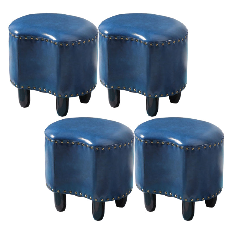 Modern Irregular Leather Ottoman Water Resistant Footstool Ottoman with Nailhead Trim