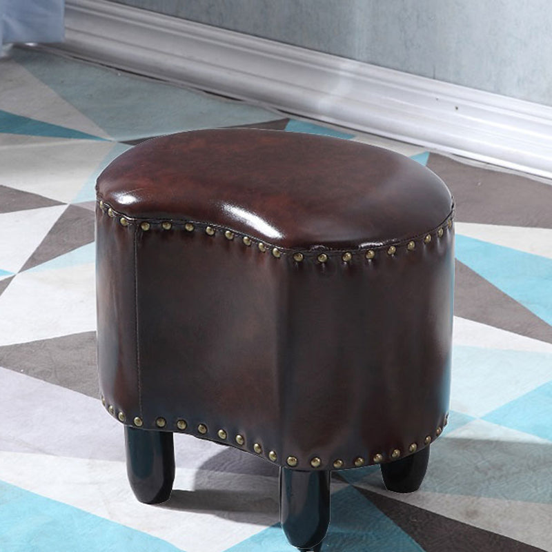 Modern Irregular Leather Ottoman Water Resistant Footstool Ottoman with Nailhead Trim