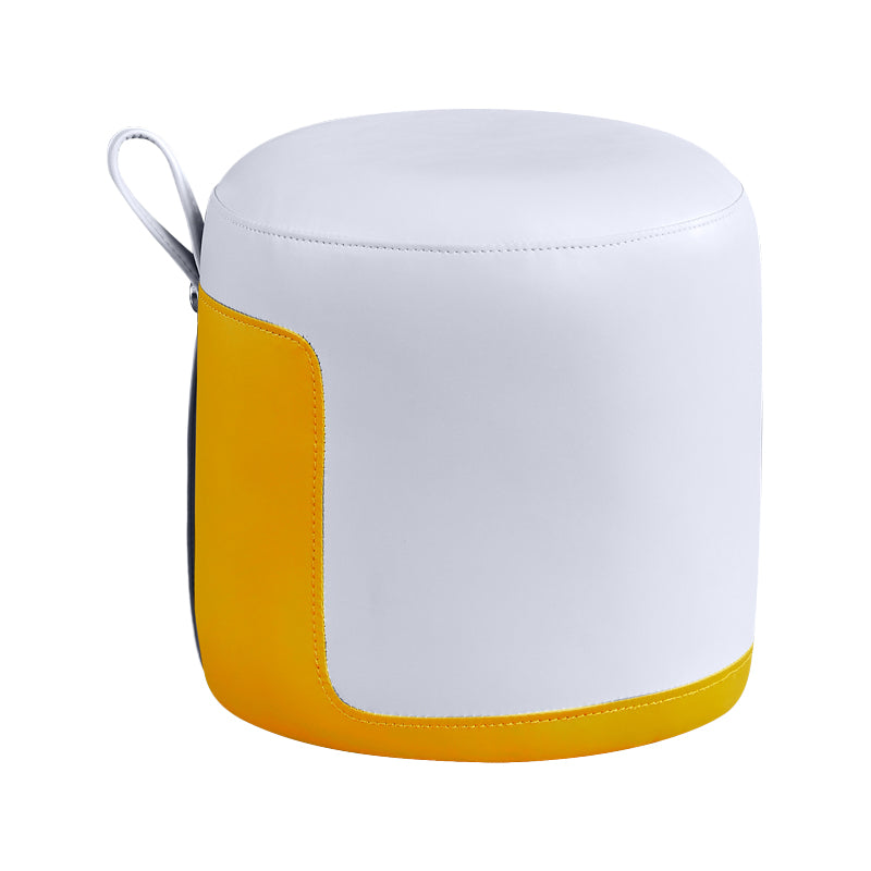 Modern Ottoman Contrast Panel Genuine Leather Indoor Round Pouf