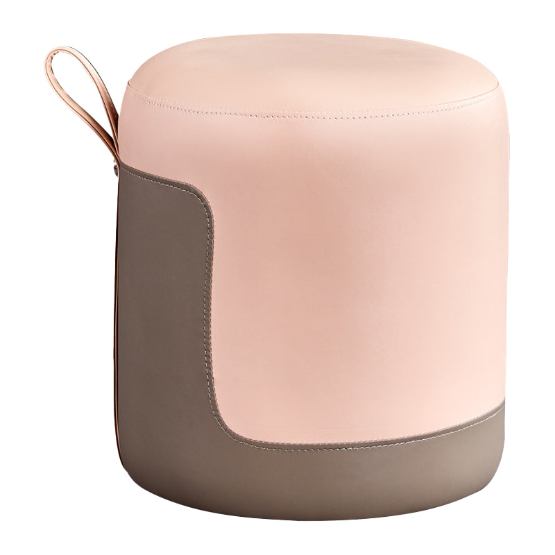 Modern Ottoman Contrast Panel Genuine Leather Indoor Round Pouf