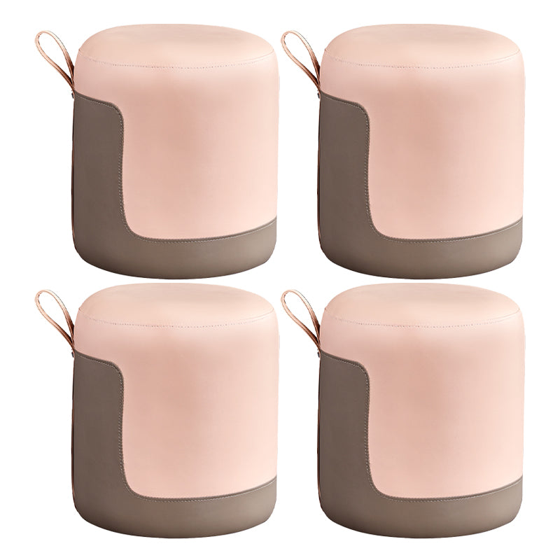 Modern Ottoman Contrast Panel Genuine Leather Indoor Round Pouf