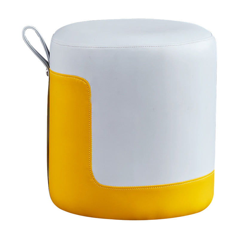 Modern Ottoman Contrast Panel Genuine Leather Indoor Round Pouf