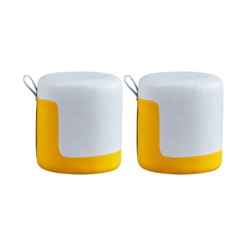 Modern Ottoman Contrast Panel Genuine Leather Indoor Round Pouf