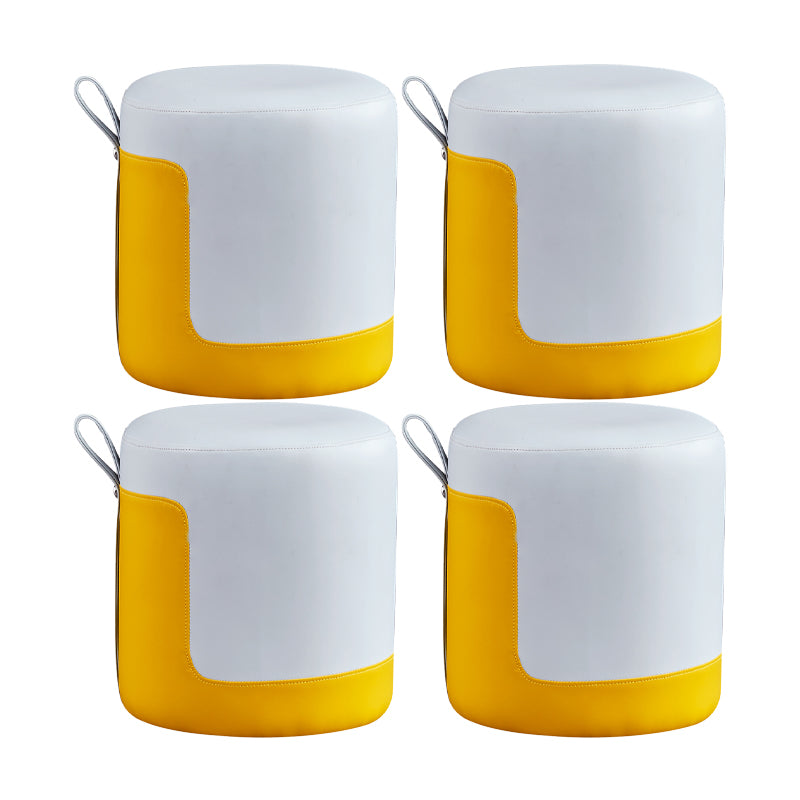 Modern Ottoman Contrast Panel Genuine Leather Indoor Round Pouf