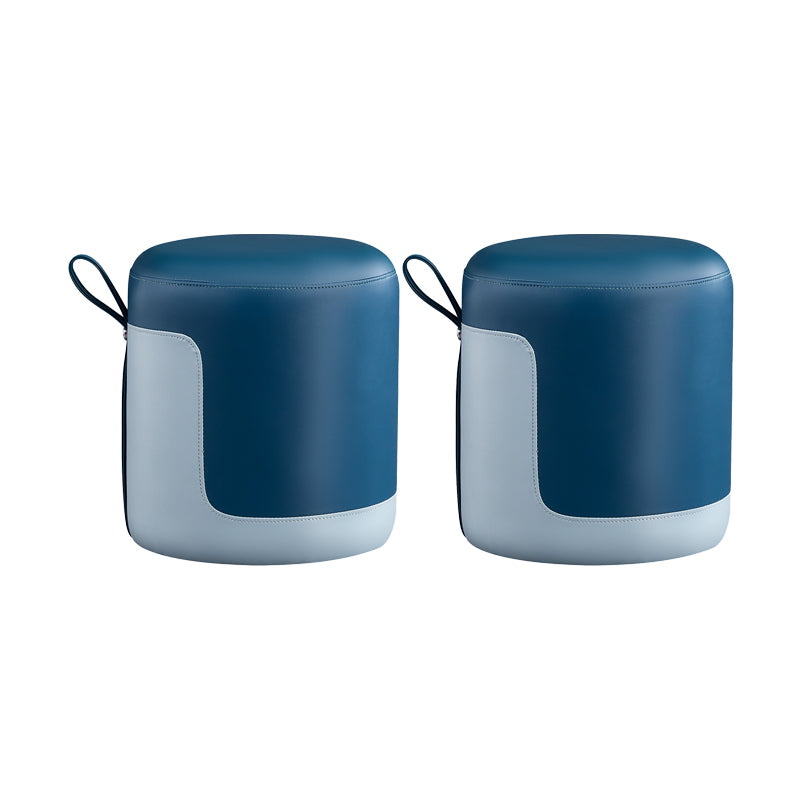 Modern Ottoman Contrast Panel Genuine Leather Indoor Round Pouf