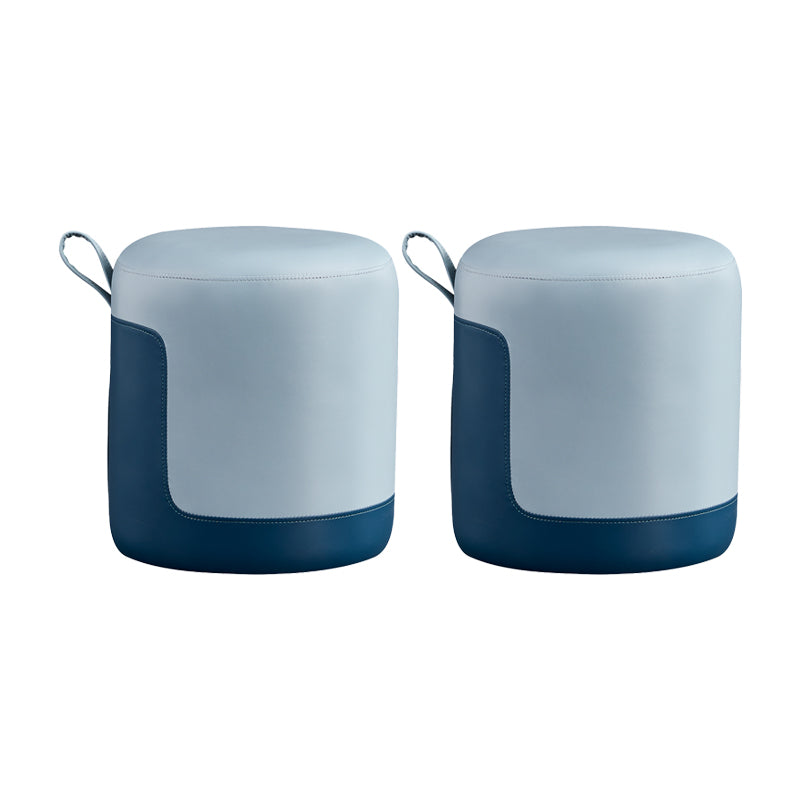 Modern Ottoman Contrast Panel Genuine Leather Indoor Round Pouf