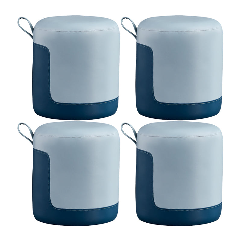 Modern Ottoman Contrast Panel Genuine Leather Indoor Round Pouf