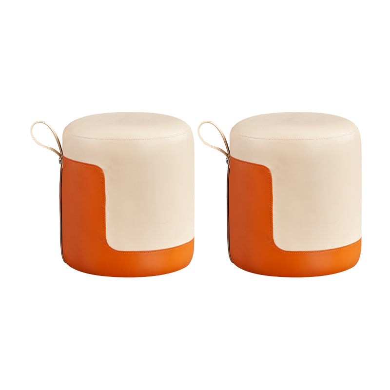 Modern Ottoman Contrast Panel Genuine Leather Indoor Round Pouf