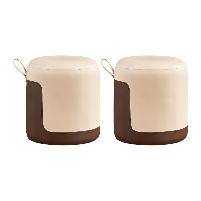 Modern Ottoman Contrast Panel Genuine Leather Indoor Round Pouf