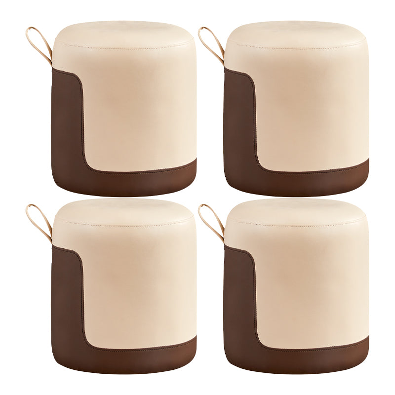 Modern Ottoman Contrast Panel Genuine Leather Indoor Round Pouf