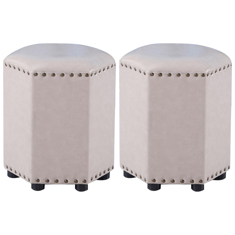Modern Hexagon Pouf Ottoman Plain Leather Chair Ottoman With Nailhead Trim