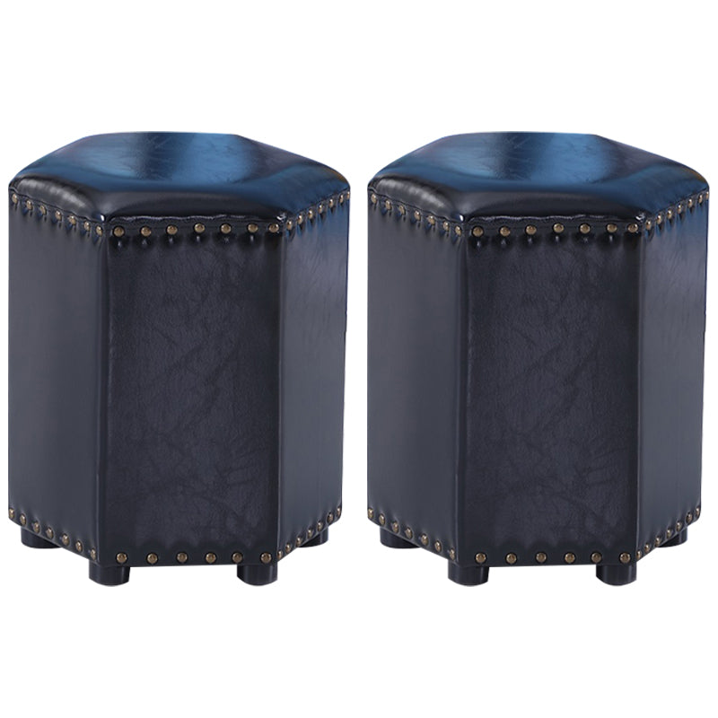 Modern Hexagon Pouf Ottoman Plain Leather Chair Ottoman With Nailhead Trim