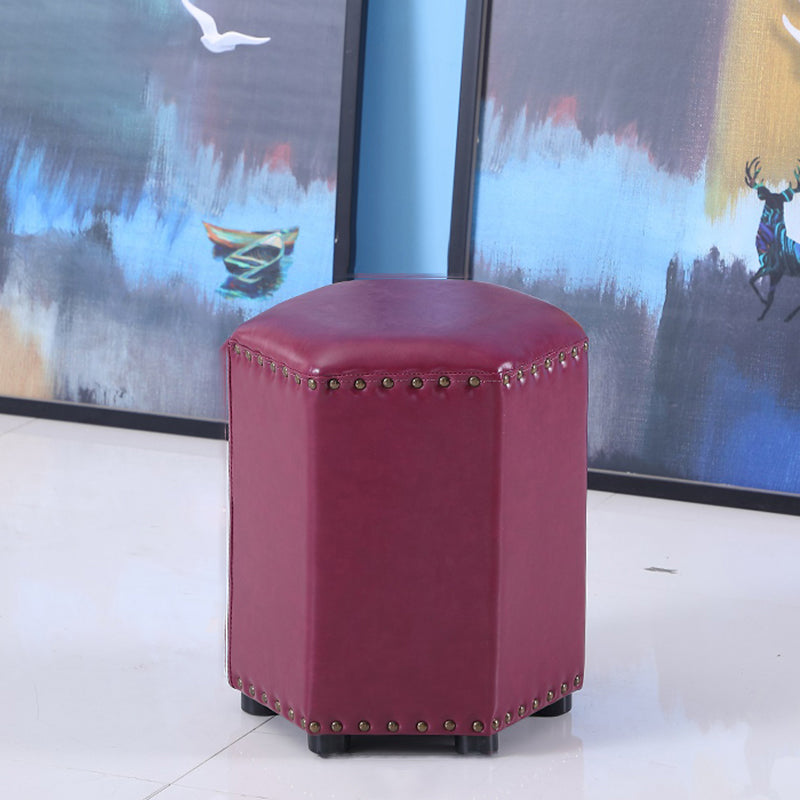 Modern Hexagon Pouf Ottoman Plain Leather Chair Ottoman With Nailhead Trim