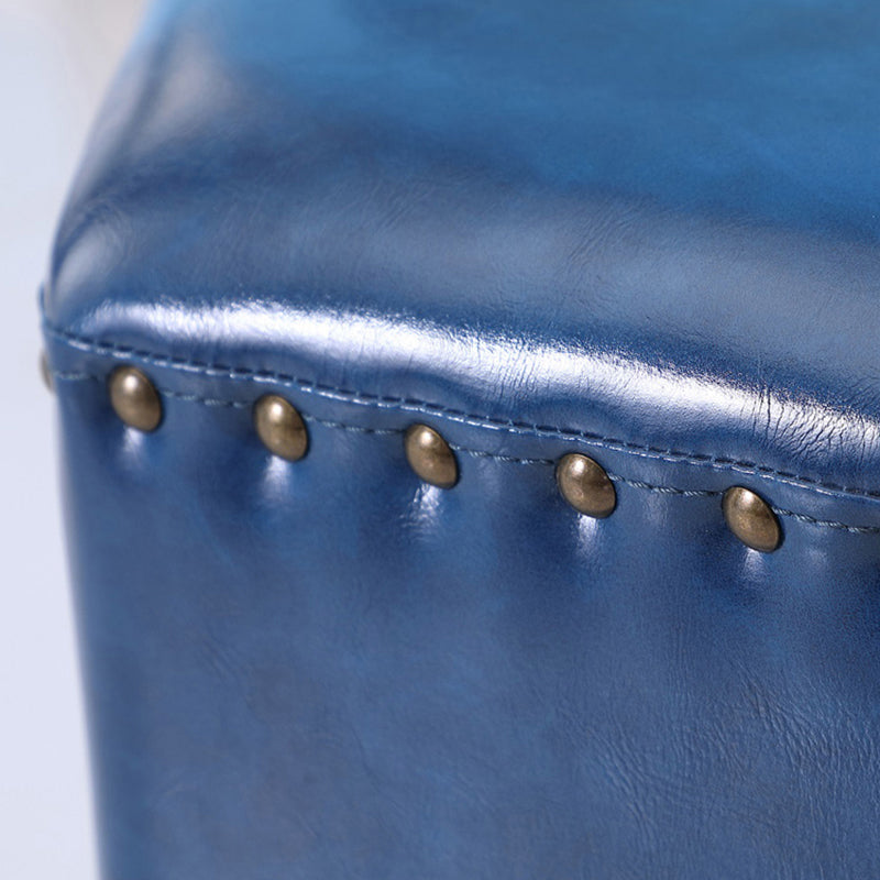 Modern Hexagon Pouf Ottoman Plain Leather Chair Ottoman With Nailhead Trim