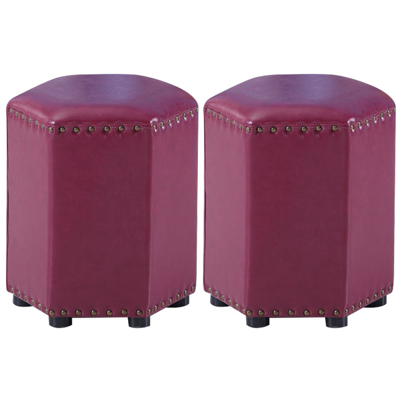 Modern Hexagon Pouf Ottoman Plain Leather Chair Ottoman With Nailhead Trim