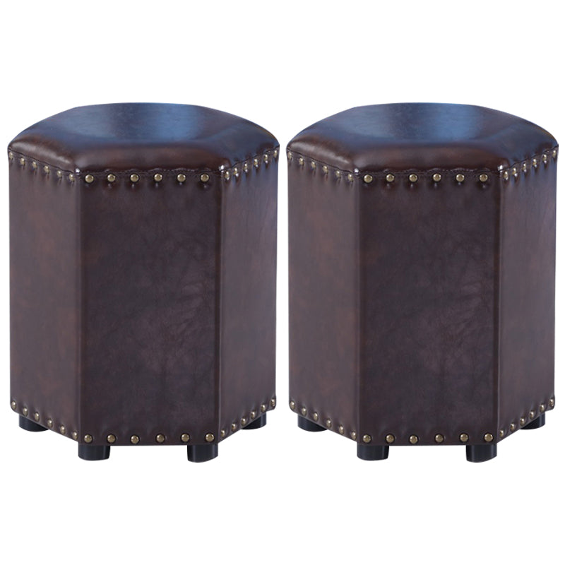 Modern Hexagon Pouf Ottoman Plain Leather Chair Ottoman With Nailhead Trim