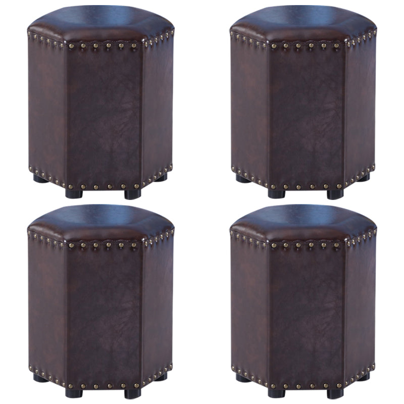 Modern Hexagon Pouf Ottoman Plain Leather Chair Ottoman With Nailhead Trim