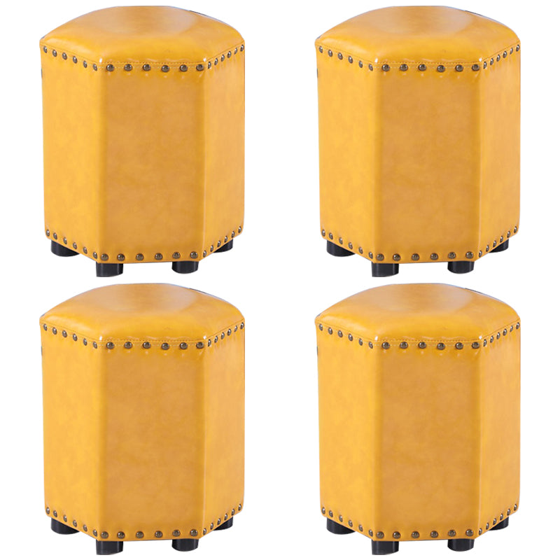 Modern Hexagon Pouf Ottoman Plain Leather Chair Ottoman With Nailhead Trim