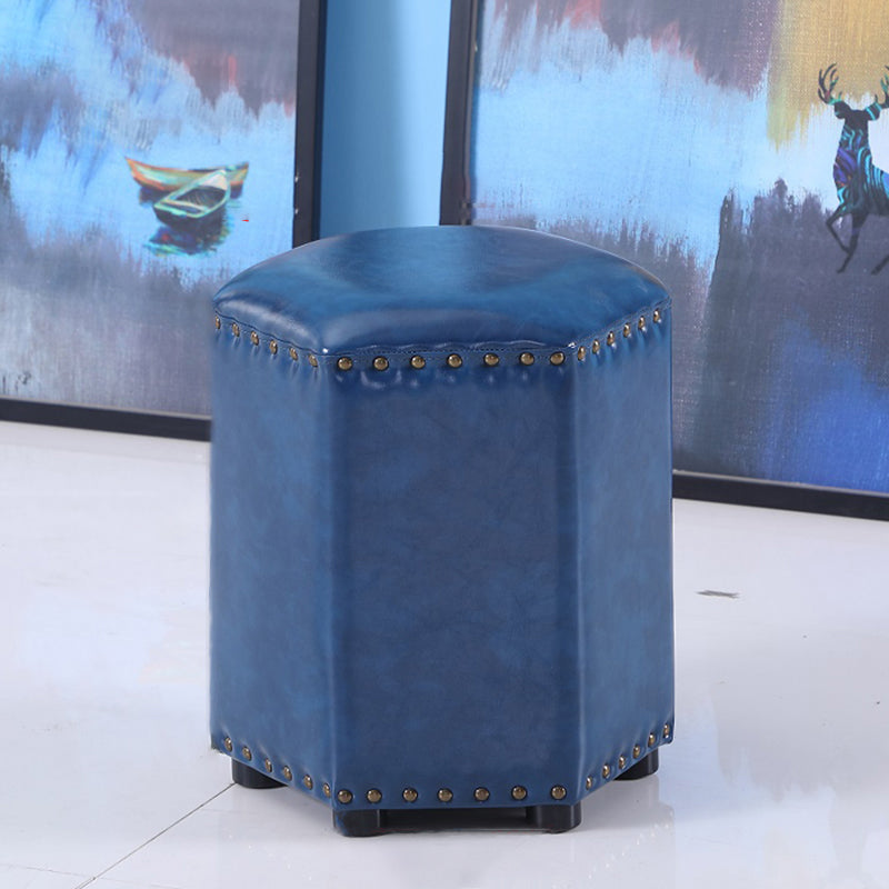 Modern Hexagon Pouf Ottoman Plain Leather Chair Ottoman With Nailhead Trim