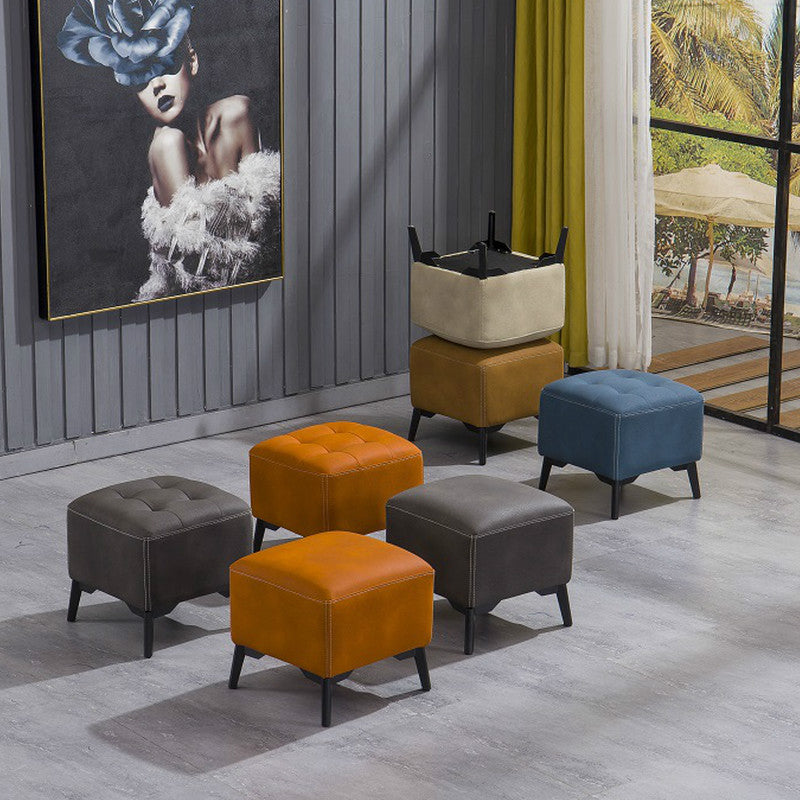 Contemporary Plain Chair Ottoman Plain Cotton Tufted Footstool Ottoman