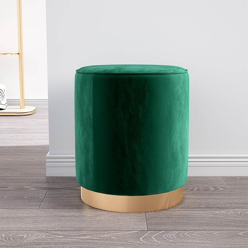 Glam Velvet Pouf Chair Plain Cylinder Shape Metal Frame Water Resistant Ottoman Footrest