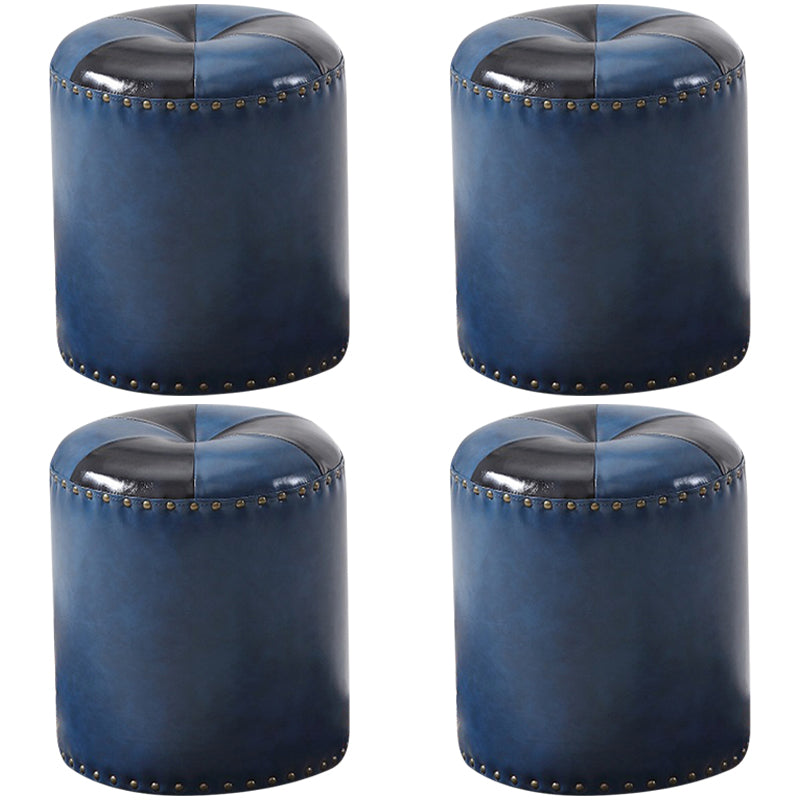 Modern Round Ottoman Color Block Leather Round Ottoman With Nailhead Trim