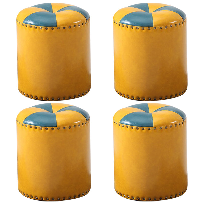 Modern Round Ottoman Color Block Leather Round Ottoman With Nailhead Trim