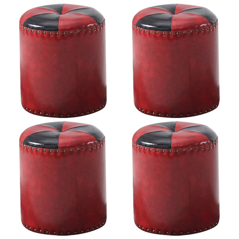 Modern Round Ottoman Color Block Leather Round Ottoman With Nailhead Trim