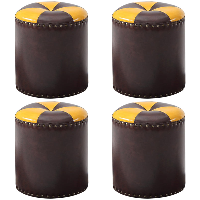 Modern Round Ottoman Color Block Leather Round Ottoman With Nailhead Trim