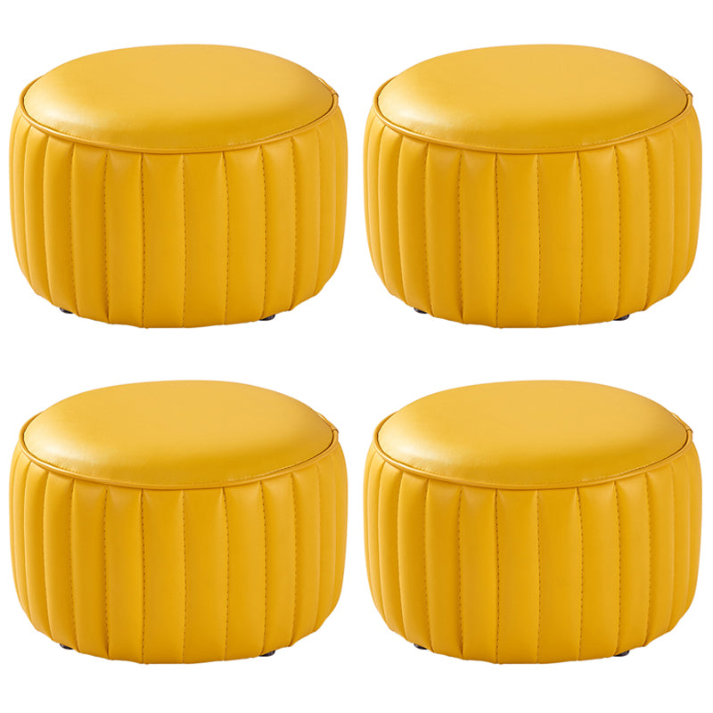 Contemporary Faux Leather Ottoman Solid Color Round Pouf Ottoman